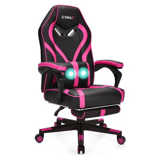 Computer Massage Gaming Recliner Chair with Footrest, Pink