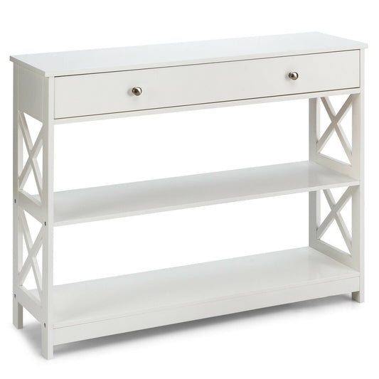 3-Tier Console Table with Drawers for Living Room Entryway, White at Gallery Canada