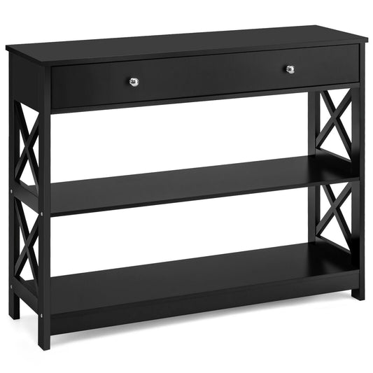 3-Tier Console Table with Drawers for Living Room Entryway, Black at Gallery Canada