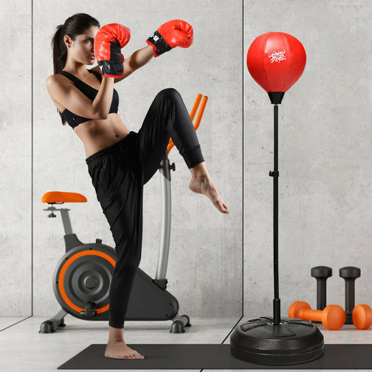 Adjustable Height Punching Bag With Stand, Boxing Gloves, Black Red Boxing & Martial Arts Black & Red at Gallery Canada