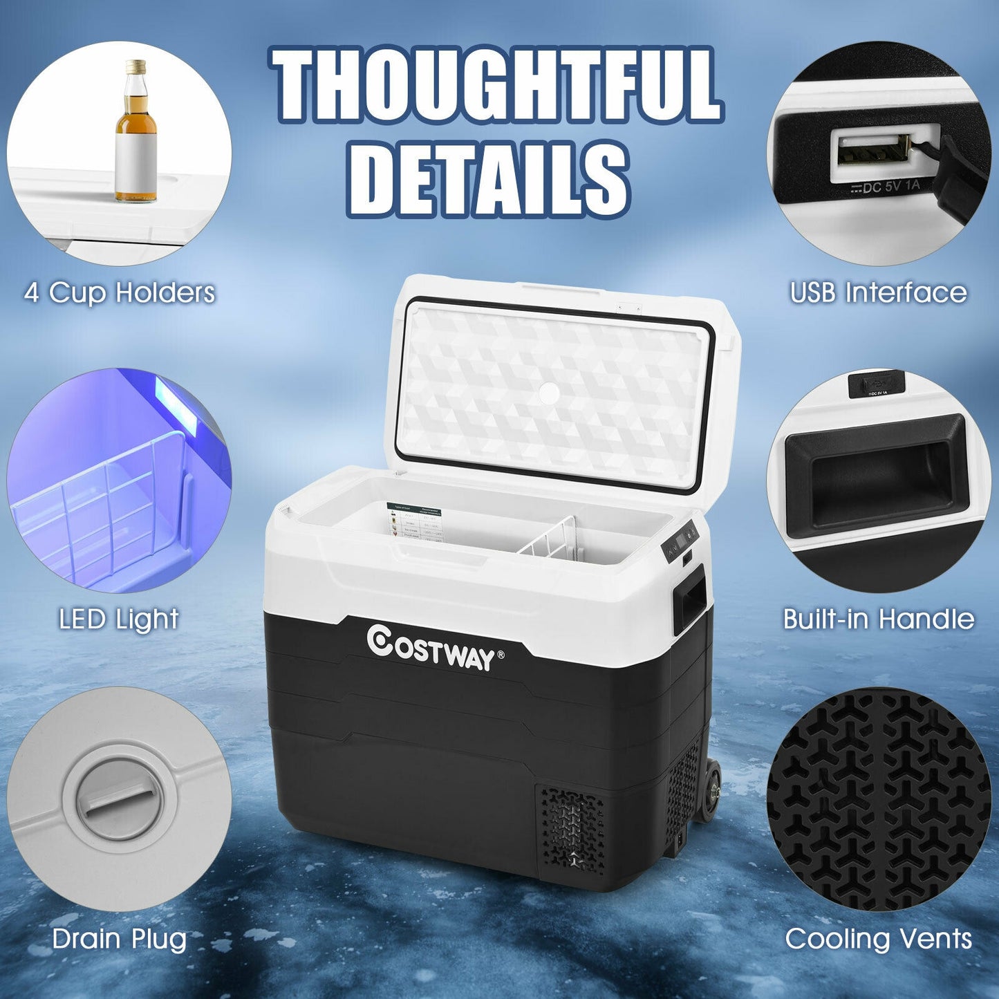 53 QT Portable Dual-Zone Car Refrigerator, White Coolers at Gallery Canada