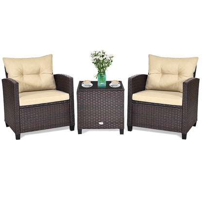 3 Pieces Patio Rattan Furniture Set with 4 Removable Cushions, Beige at Gallery Canada