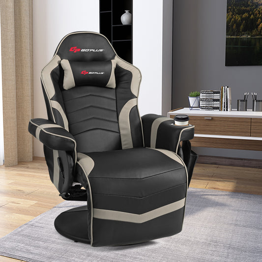 Ergonomic High Back Massage Gaming Chair with Pillow, Gray Gaming Chairs Gray at Gallery Canada