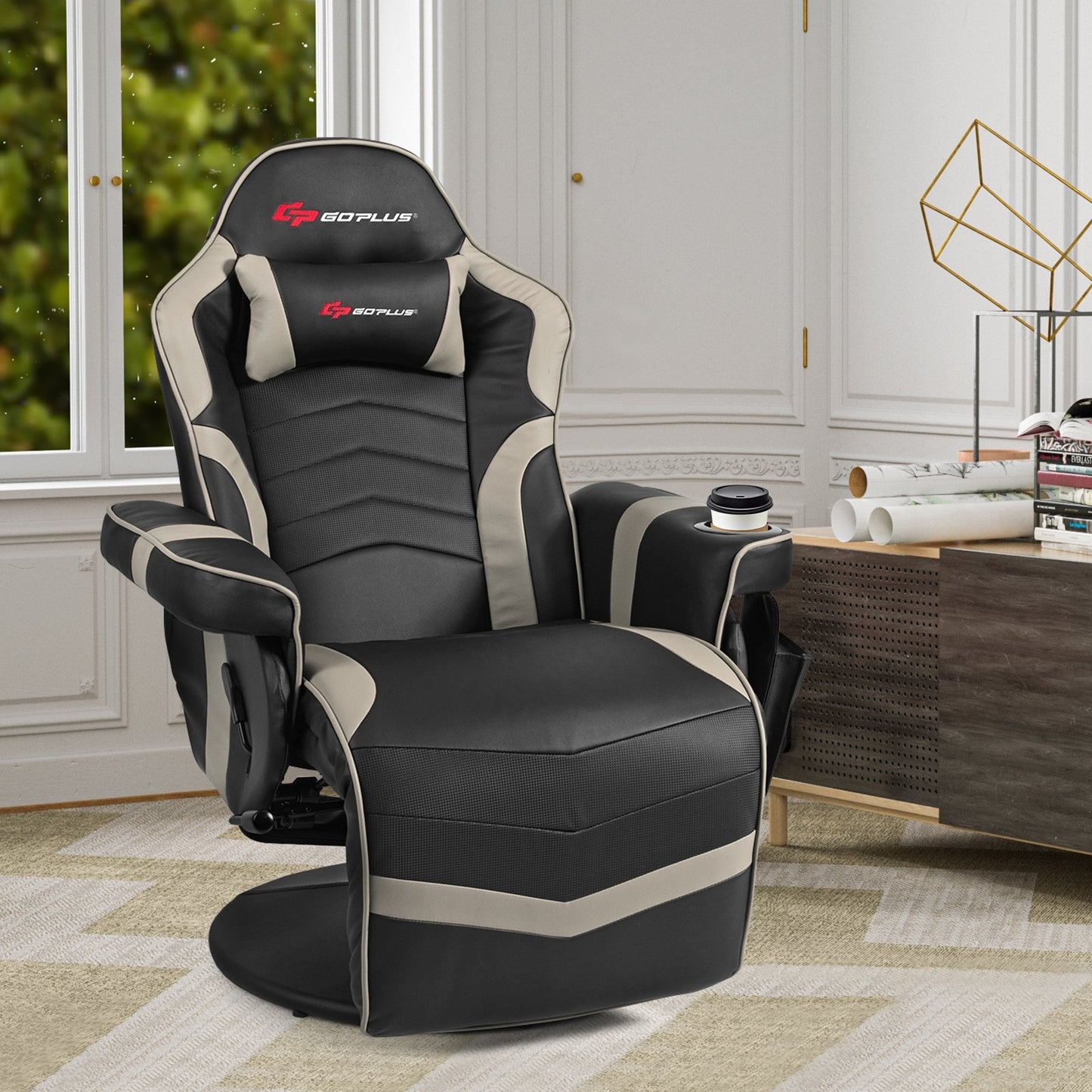 Ergonomic High Back Massage Gaming Chair with Pillow, Gray at Gallery Canada