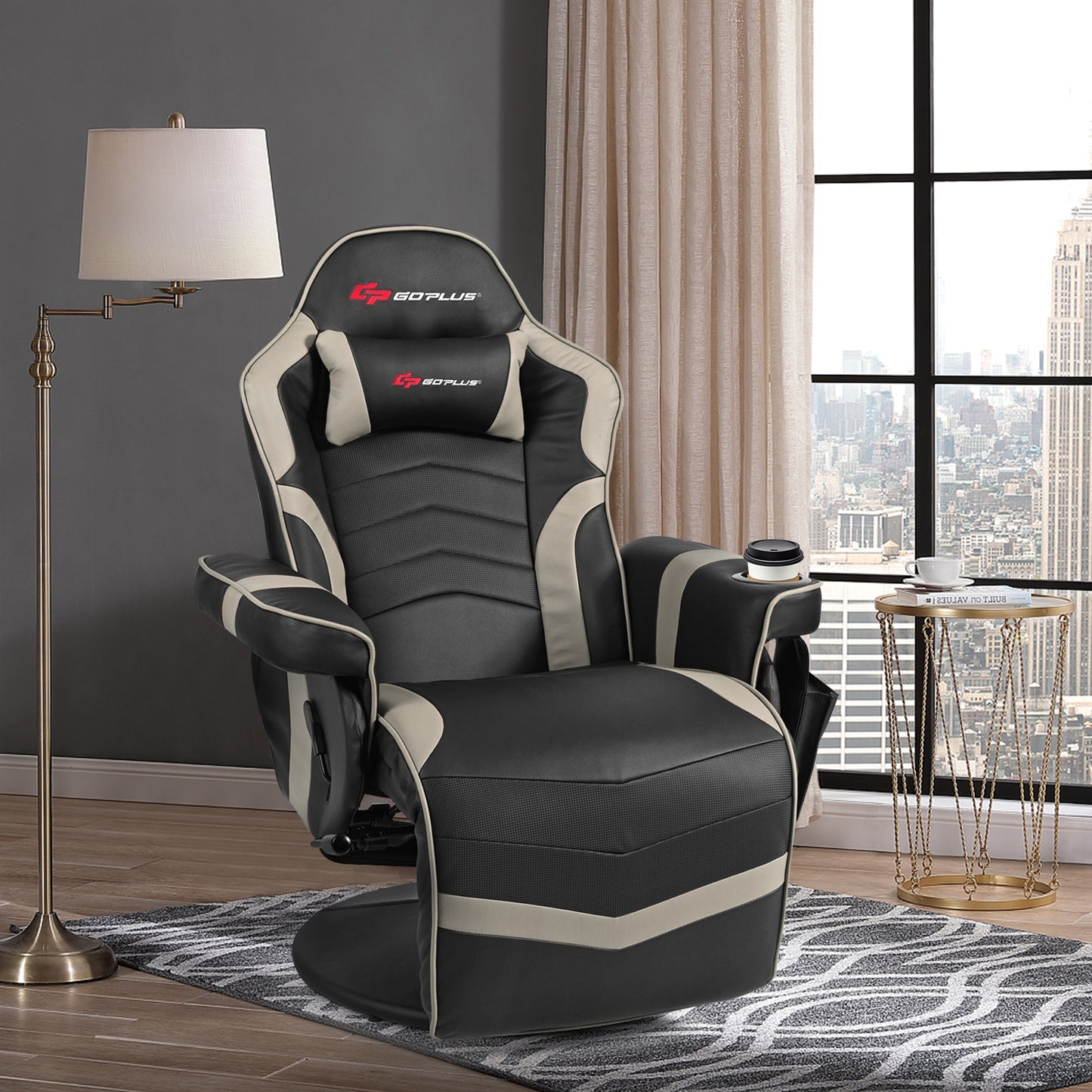 Ergonomic High Back Massage Gaming Chair, Gray Gaming Chairs at Gallery Canada