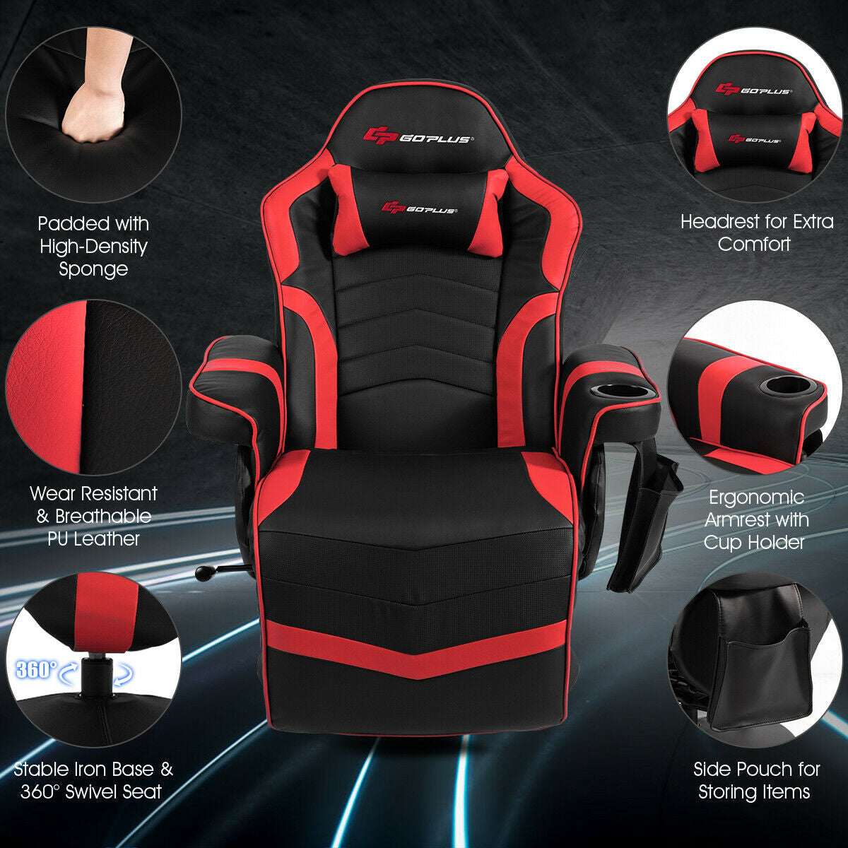 Ergonomic High Back Massage Gaming Chair, Red Gaming Chairs at Gallery Canada