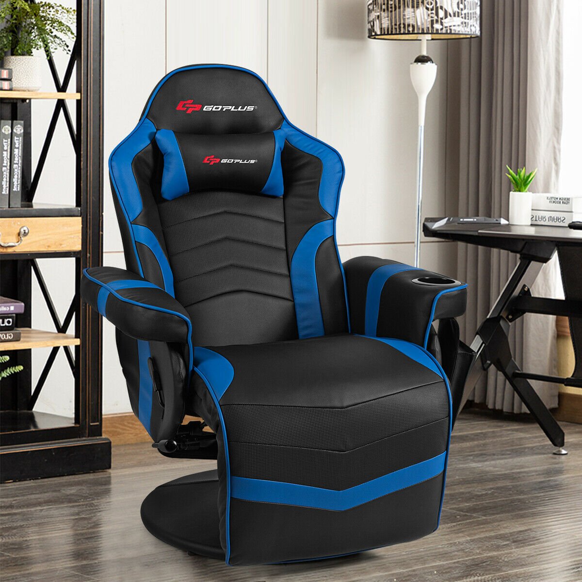 Ergonomic High Back Massage Gaming Chair with Pillow, Blue at Gallery Canada