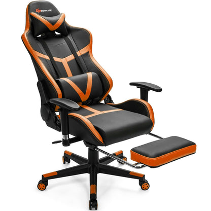 Reclining Racing Chair with Lumbar Support Footrest, Orange at Gallery Canada