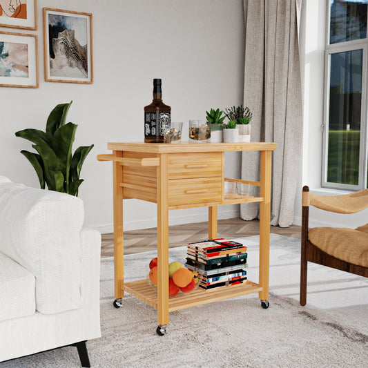 Bamboo Kitchen Cart With Tower Rack, Drawers, Natural Kitchen Islands & Carts Natural at Gallery Canada
