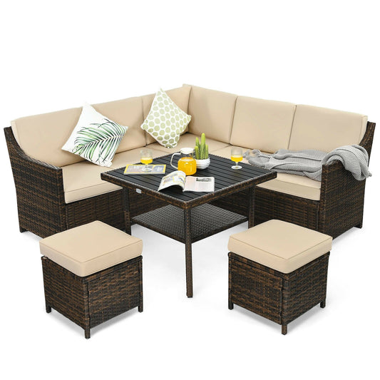 6 Pieces Patio Rattan Dining Sofa Funiture Set, Brown at Gallery Canada