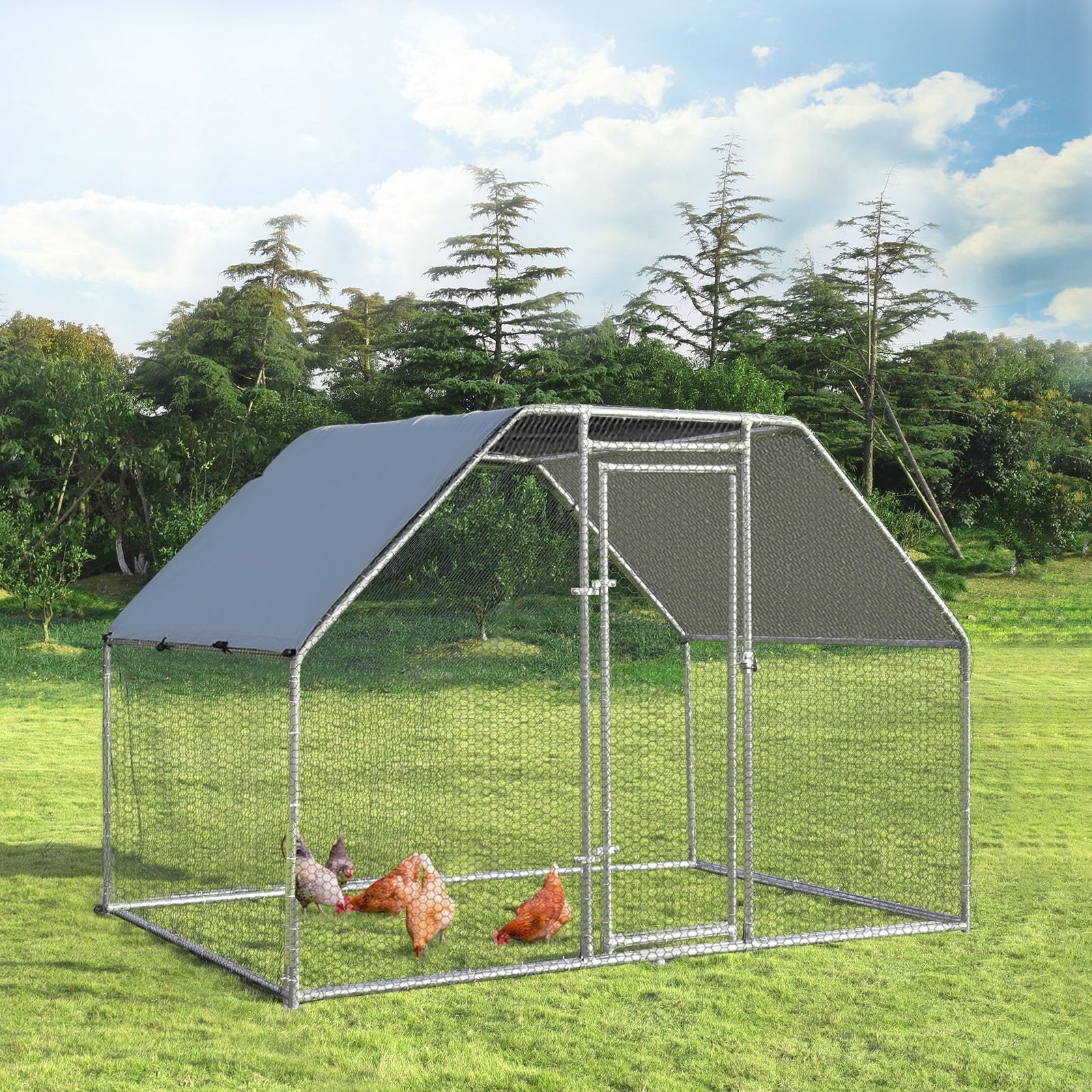 9.5 x 6.5 Feet Large Walk In Chicken Run Cage, Silver at Gallery Canada