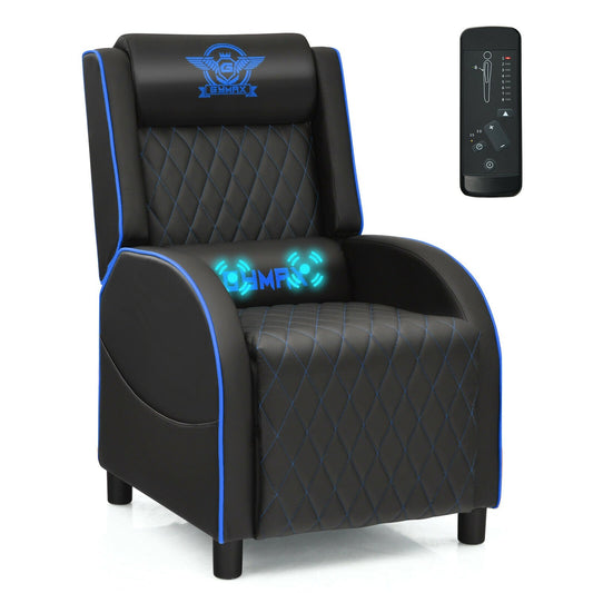 Massage Gaming Recliner Chair with Headrest and Adjustable Backrest for Home Theater, Blue