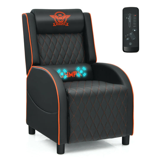 Massage Gaming Recliner Chair with Headrest and Adjustable Backrest for Home Theater, Orange