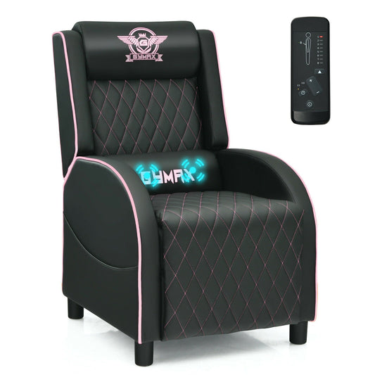 Massage Gaming Recliner Chair with Headrest and Adjustable Backrest for Home Theater, Pink