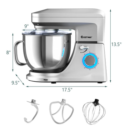 7.5 QT Tilt-Head Stand Mixer 6 Speed 660W with Dough Hook Beater , Silver at Gallery Canada