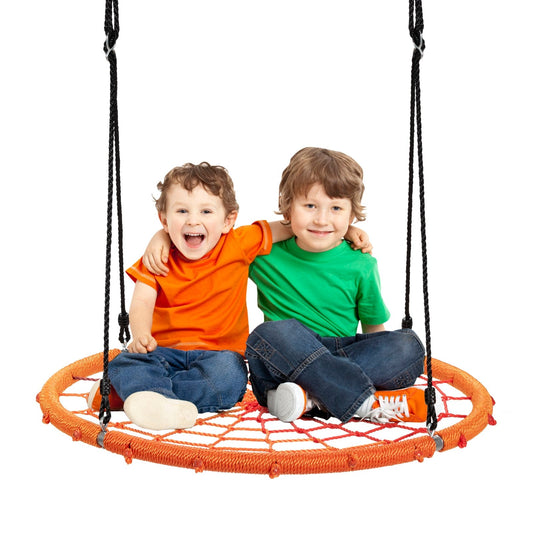 40 Inch Spider Web Tree Swing Kids Outdoor Play Set with Adjustable Ropes, Orange