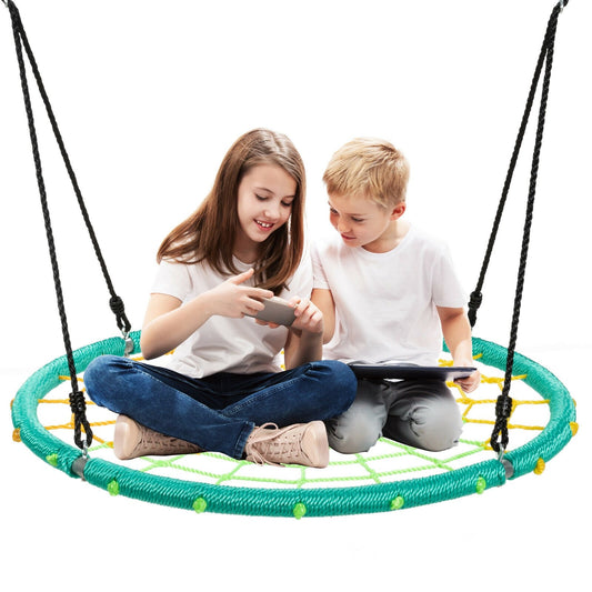 40 Inch Spider Web Tree Swing Kids Outdoor Play Set with Adjustable Ropes, Green