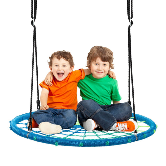 40 Inch Spider Web Tree Swing Kids Outdoor Play Set with Adjustable Ropes, Blue