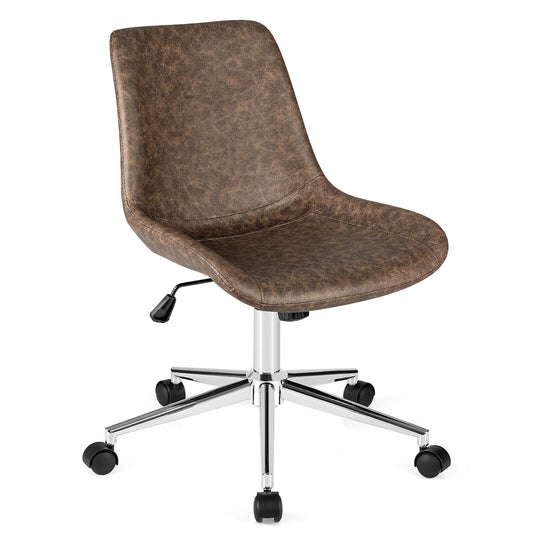 Leather Armless Adjustable Mid-Back Office Chair, Brown at Gallery Canada