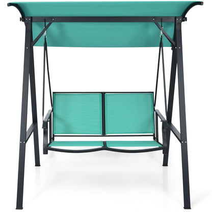 Outdoor Porch Steel Hanging 2-Seat Swing Loveseat with Canopy, Turquoise at Gallery Canada