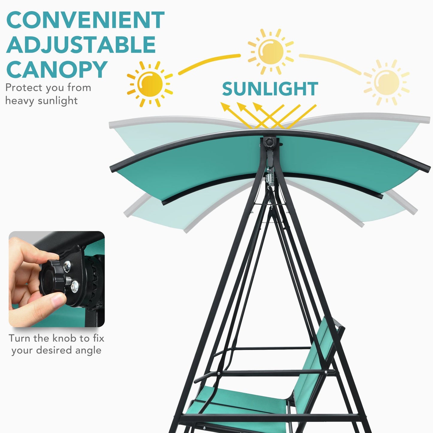 Outdoor Porch Steel Hanging 2-Seat Swing Loveseat with Canopy, Turquoise at Gallery Canada