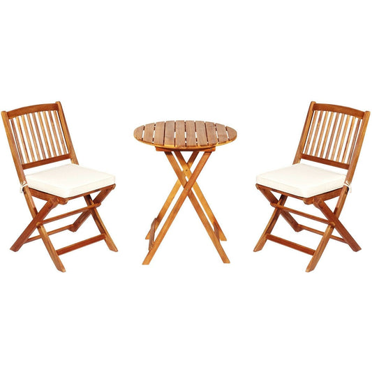 3 Pieces Patio Folding Wooden Bistro Set Cushioned Chair, White at Gallery Canada