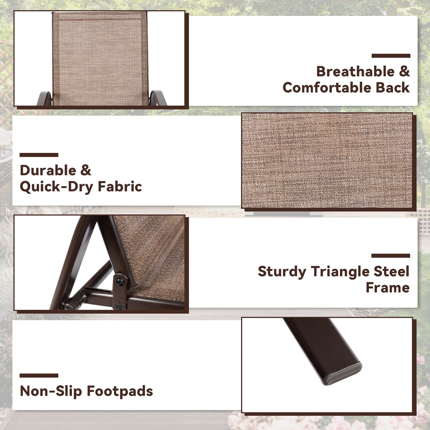 Patio Outdoor Dining Chair, 2 Pieces With Armrest, Brown