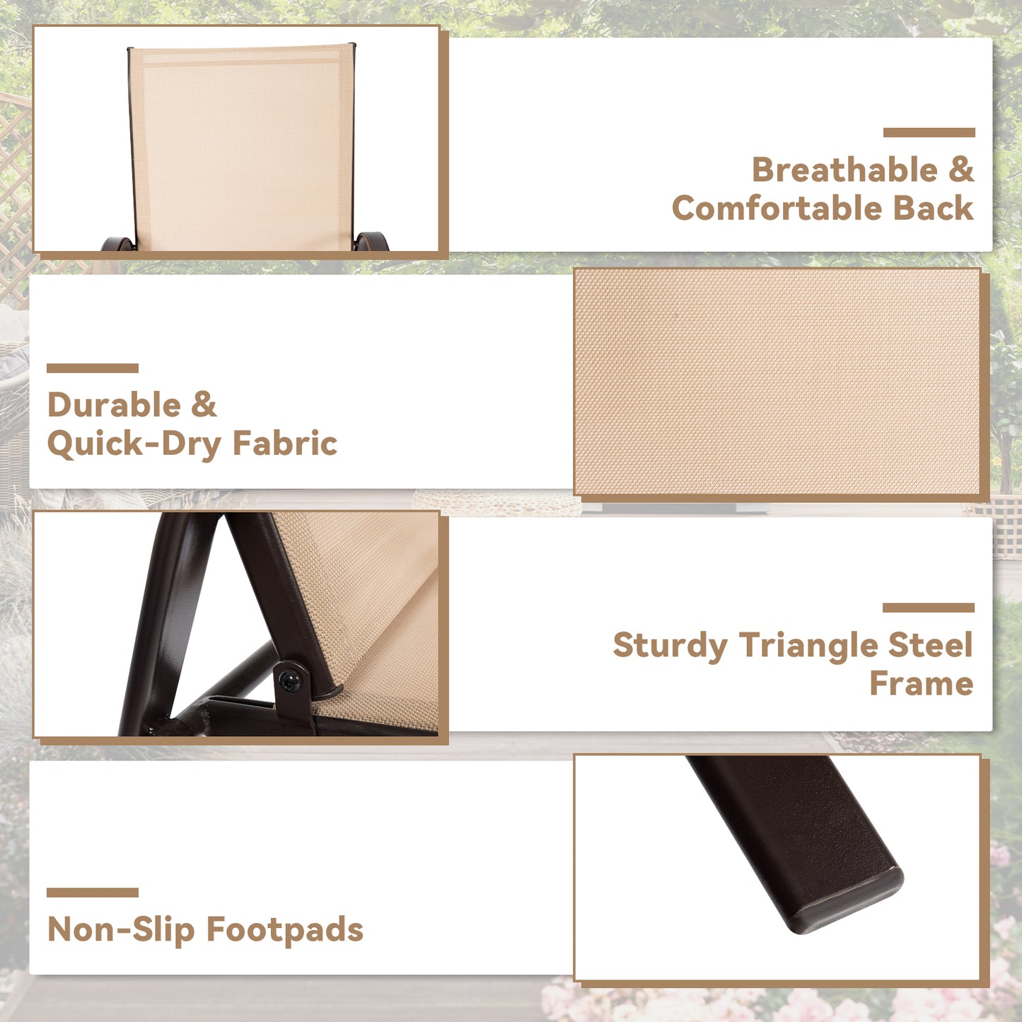 Patio Outdoor Dining Chair With Armrest, 2 Pieces, Beige