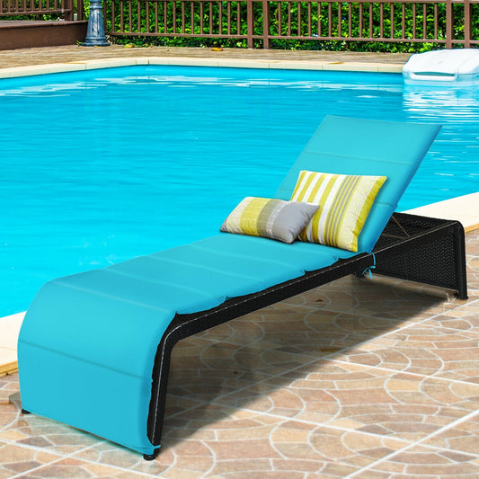 Adjustable Patio Rattan Lounge Chair With Cushions, Turquoise