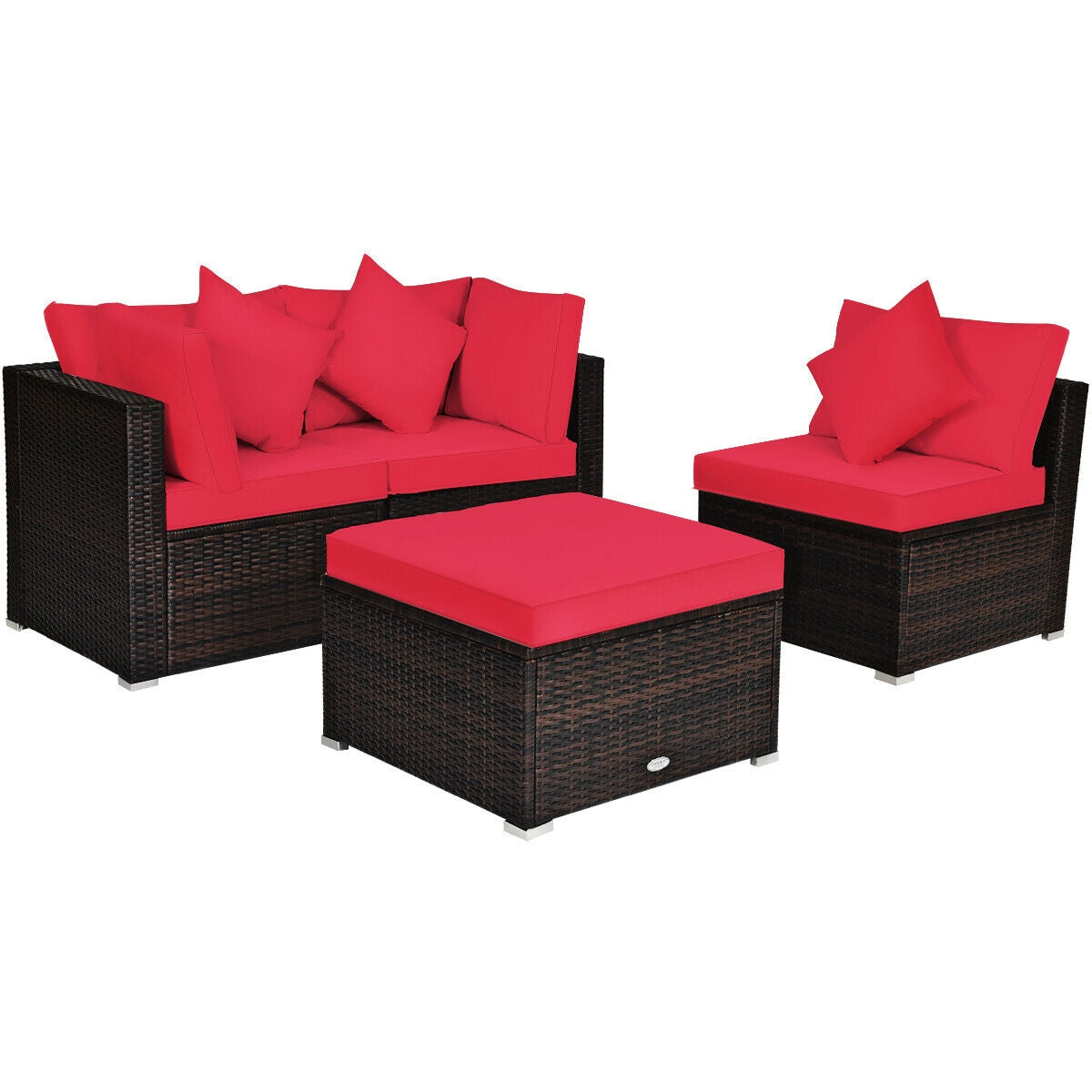 4 Pcs Ottoman Garden Deck Patio Rattan Wicker Furniture Set Cushioned Sofa, Red Outdoor Sectionals at Gallery Canada
