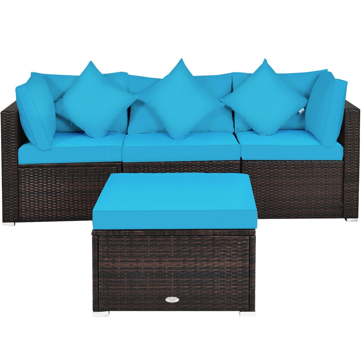 4 Pcs Ottoman Garden Deck Patio Rattan Wicker Furniture Set Cushioned Sofa, Turquoise Outdoor Sectionals at Gallery Canada