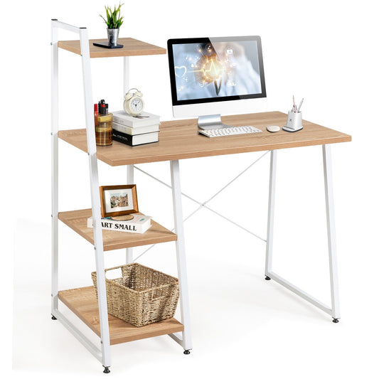 Compact Computer Desk Workstation with 4 Tier Shelves for Home and Office, Natural at Gallery Canada