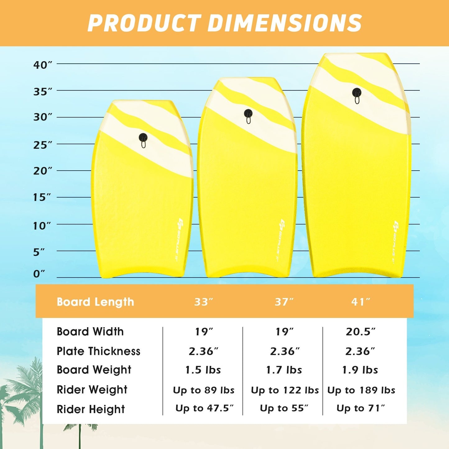 Lightweight Super Bodyboard Surfing with EPS Core Boarding-M, Yellow