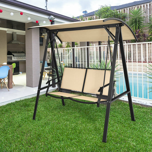 2 Person Patio Swing with Weather Resistant Glider and Adjustable Canopy, Beige Porch Swings Beige at Gallery Canada