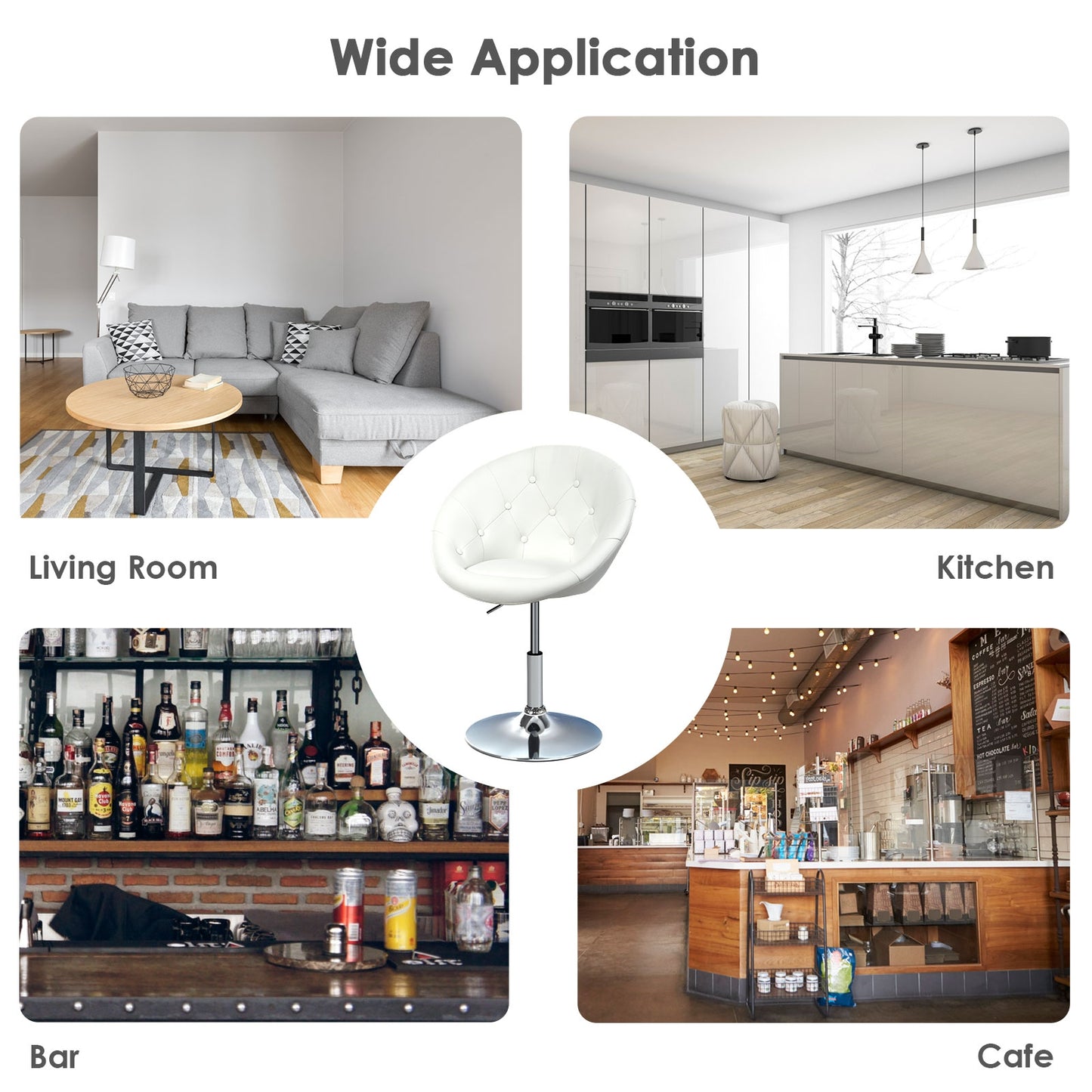 Adjustable Modern Swivel Round Tufted, White Leisure Chairs at Gallery Canada