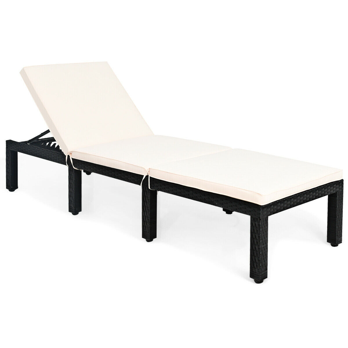 Chaise longue rembourrée en rotin pour patio, hauteur réglable, blanc