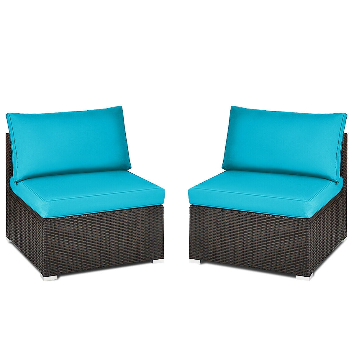 2 Pieces Patio Rattan Armless Sofa Set with 2 Cushions and 2 Pillows, Blue Outdoor Sectionals at Gallery Canada