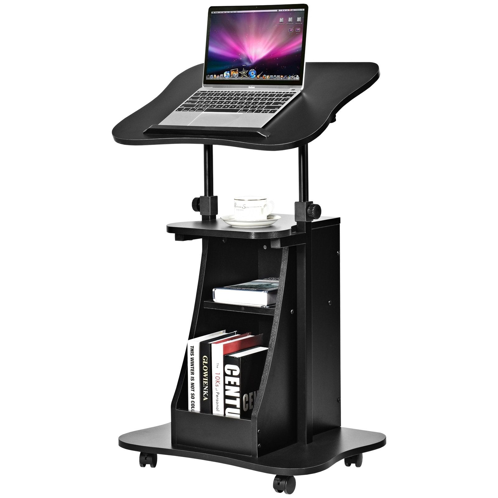 Sit-to-Stand Laptop Desk Cart Height Adjustable with Storage, Black at Gallery Canada