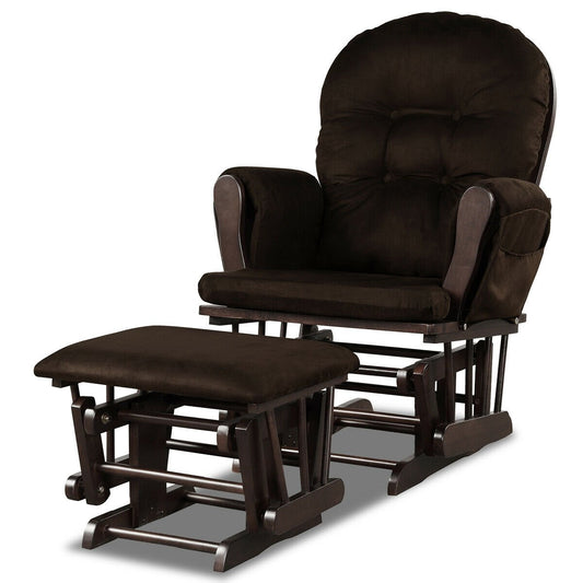 Wood Glider and Ottoman Set with Padded Armrests and Detachable Cushion, Brown at Gallery Canada