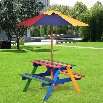 4 Seat Kids Picnic Table with Umbrella, Multicolor
