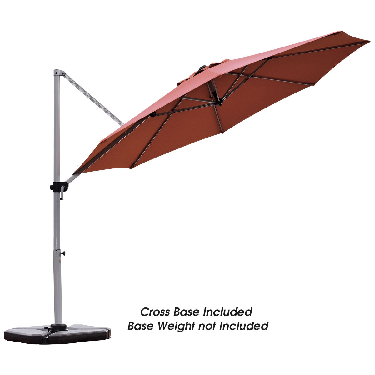 11 Feet Patio Offset Cantilever Umbrella 360° Rotation Aluminum Tilt-Brick Red, Rust Red Outdoor Umbrellas at Gallery Canada