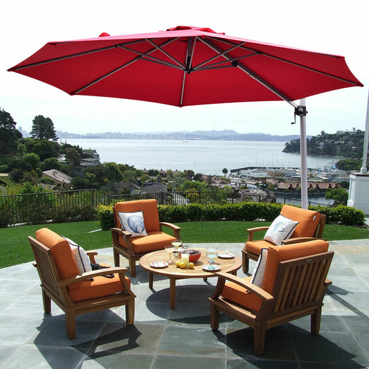 11 Feet Patio Offset Cantilever Umbrella 360° Rotation Aluminum Tilt, Red Outdoor Umbrellas Red at Gallery Canada