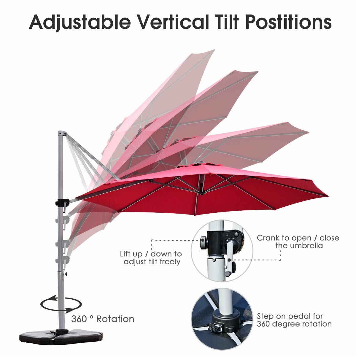 11 Feet Patio Offset Cantilever Umbrella 360° Rotation Aluminum Tilt, Red at Gallery Canada