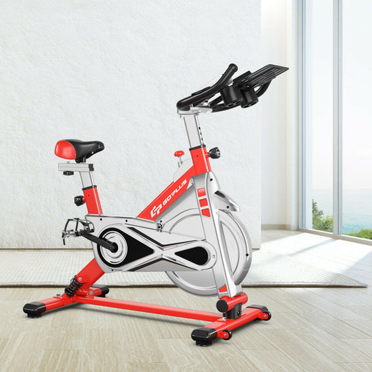 Stationary Silent Belt Adjustable Exercise Bike with Phone Holder and Electronic Display, Red Exercise Bikes Red at Gallery Canada