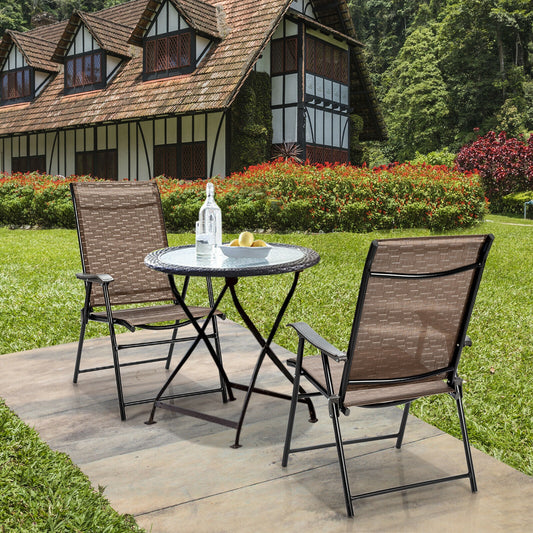 2 Pieces Outdoor Patio Folding Chair with Armrest for Camping Garden, Brown Patio Dining Chairs Brown at Gallery Canada