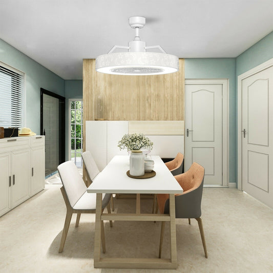 23 Inch Ceiling Fan With LED Light, Remote Control, White Ceiling Fans White at Gallery Canada