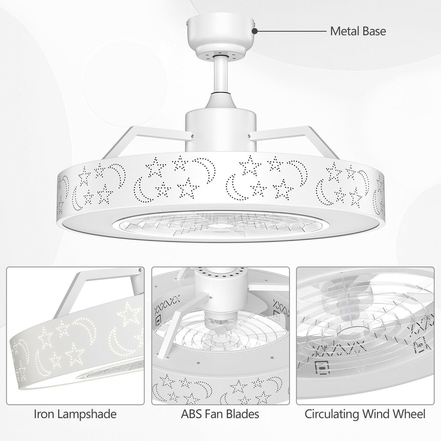 23 Inch Ceiling Fan with LED Light and Remote Control, White Ceiling Fans at Gallery Canada