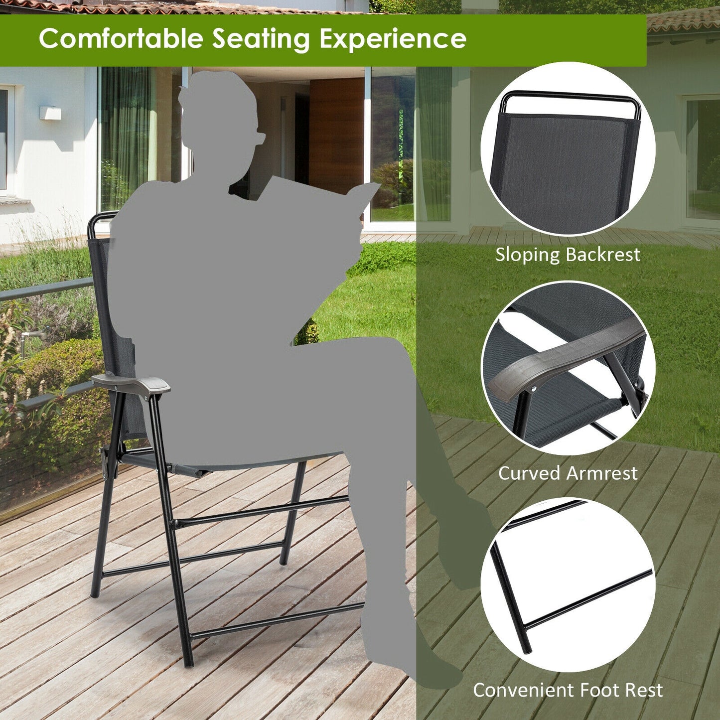 4 Piece Portable Outdoor Folding Chair, Gray Patio Dining Chairs at Gallery Canada
