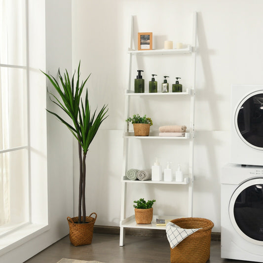5-Tier Wall Leaning Ladder Shelf Display Rack, White Bookcases White at Gallery Canada