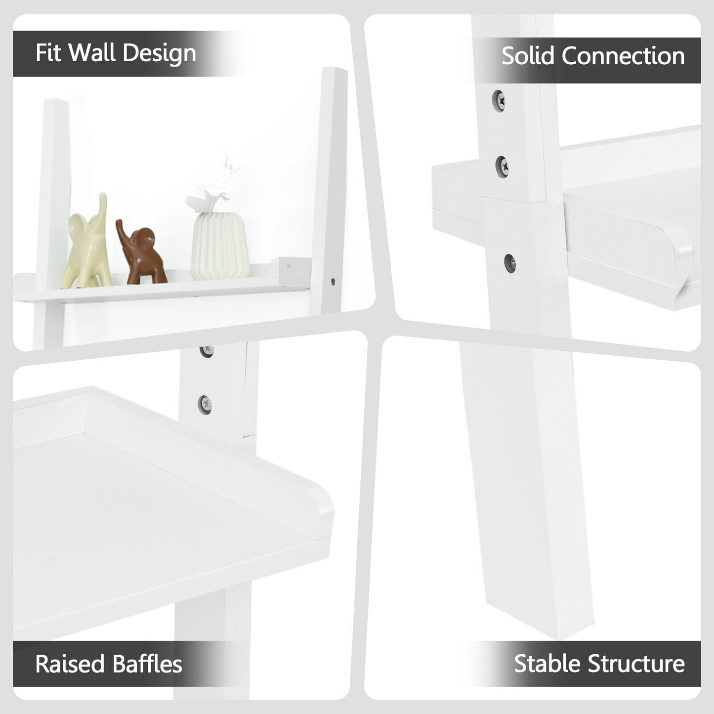 5-Tier Wall Leaning Ladder Shelf Display Rack, White Bookcases at Gallery Canada
